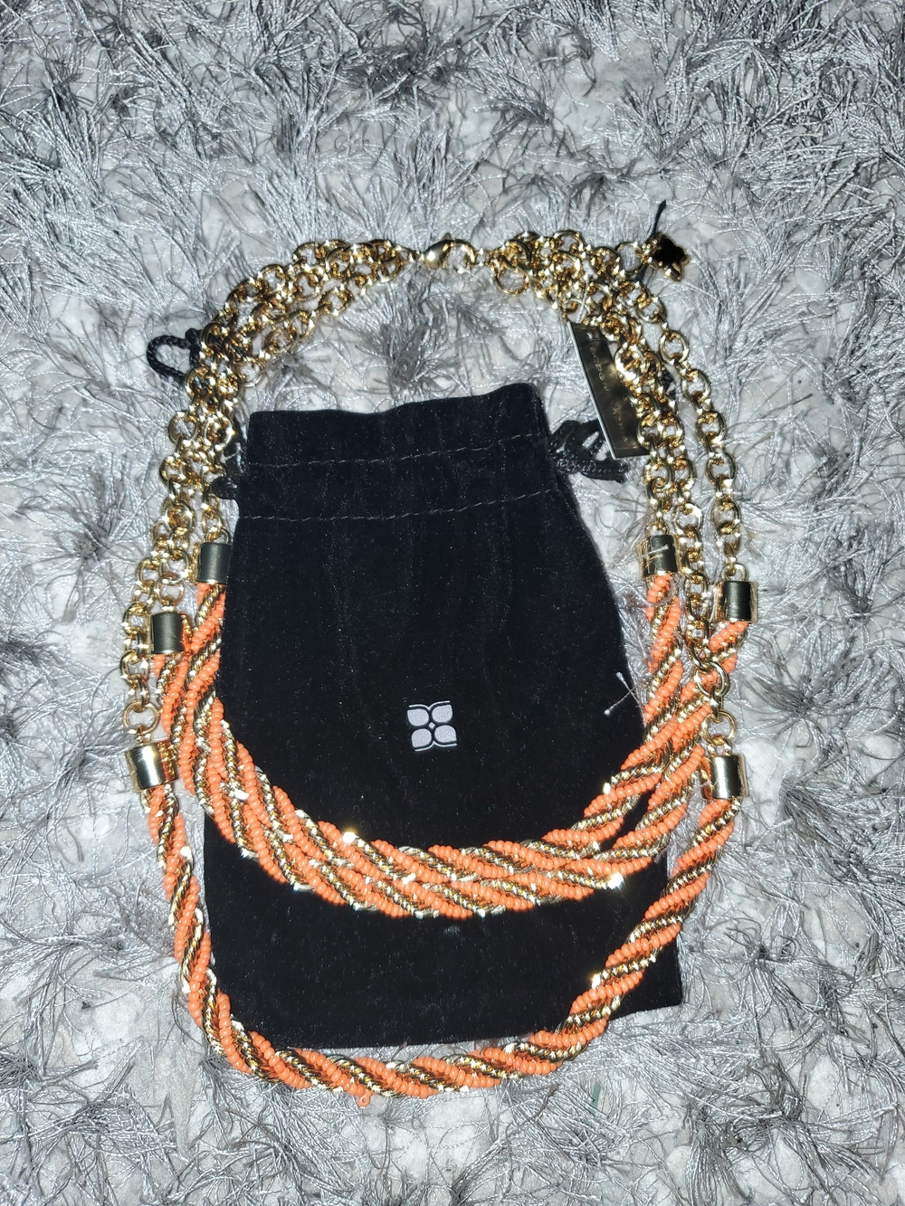 BCBGMaxAzria Gold and Orange Twisted Beaded Necklace